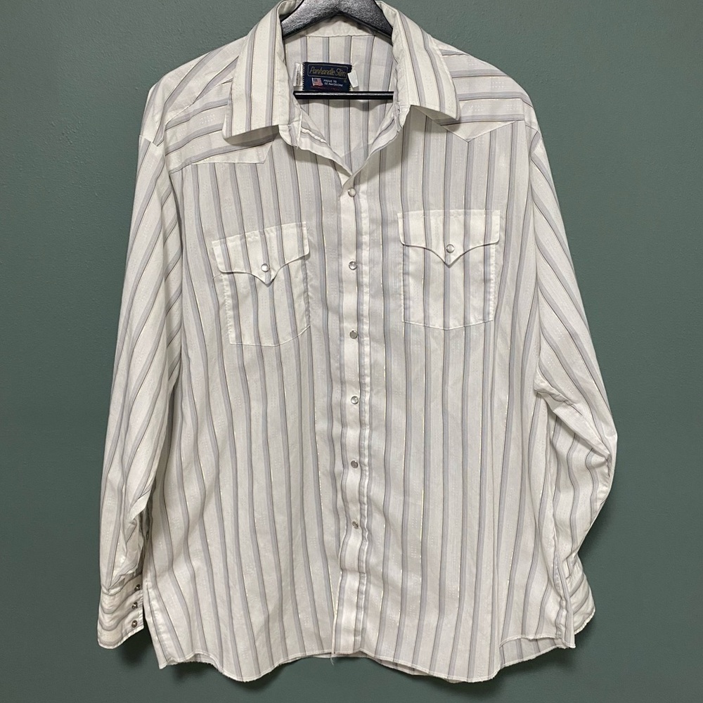 Vintage PANHANDLE SLIM Striped Pearl Snap button down shirt size 17 1/2 - 35 XL